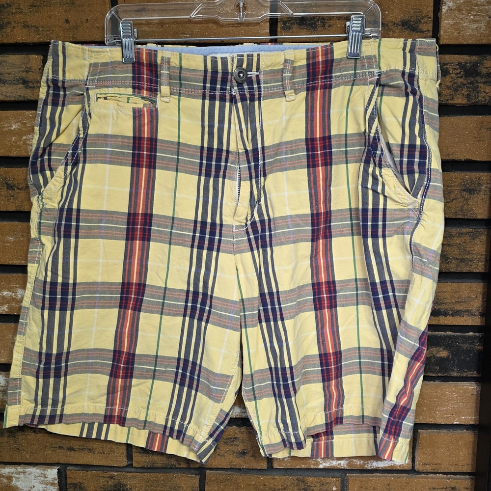 American Eagle‎ Classic Length Men's Yellow Plaid Shorts Size 38 Preppy Chino